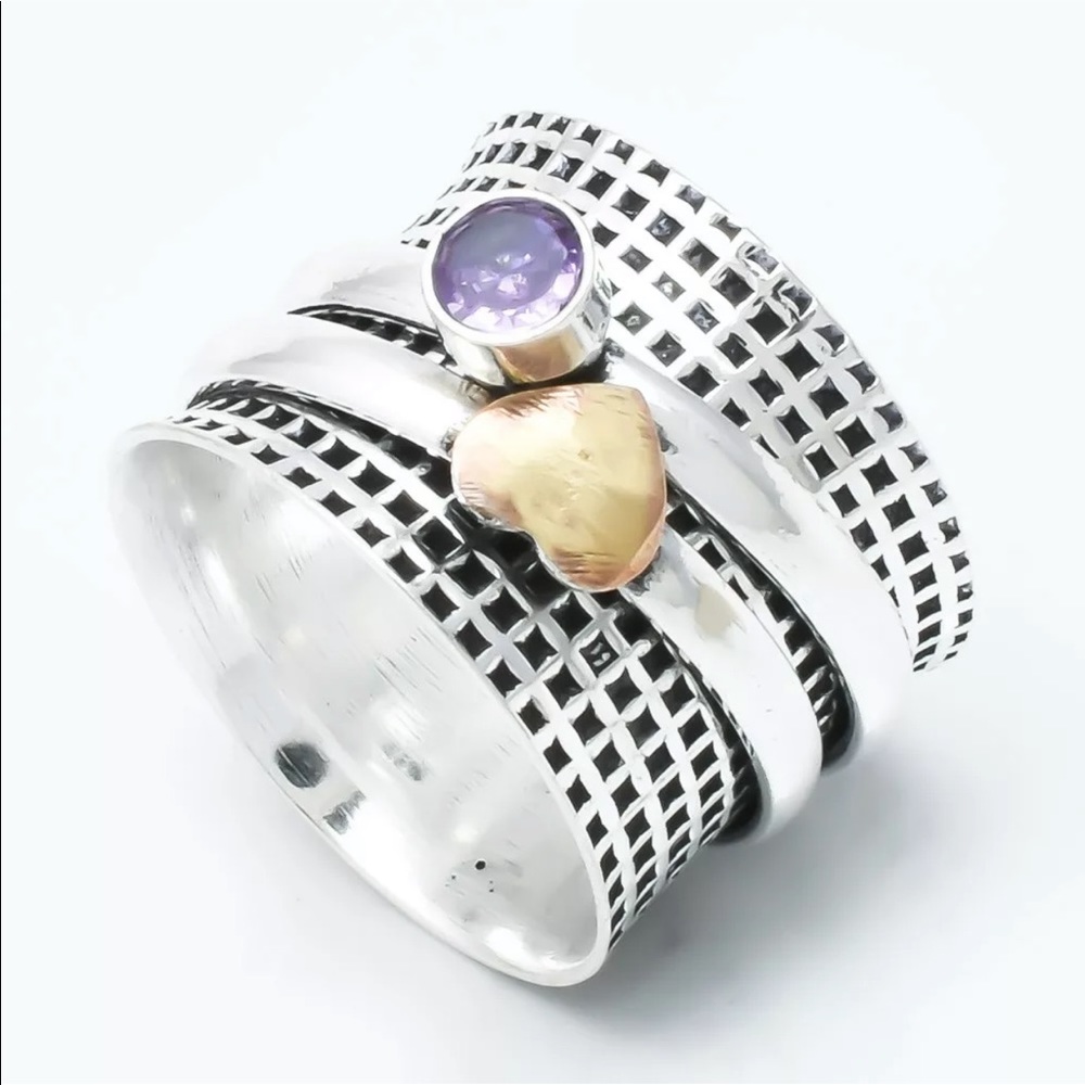 🆕 Spinner Ring Sterling Silver Amethyst Brass